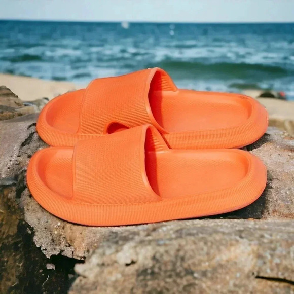 🆕️Bright Orange Open Toe Slides 🧡Comfy Pool Beach Vibes Vacation-Ready Sandals - Picture 7 of 11